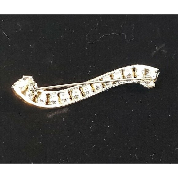 Vtg Ribbon Silver Tone With Clear Stones Statement brooch Pin 2.25" Signed - Picture 3 of 7